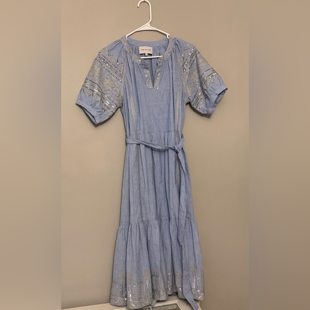 Rose & Rose Boho Resort Midi Dress • Embroidered • M
